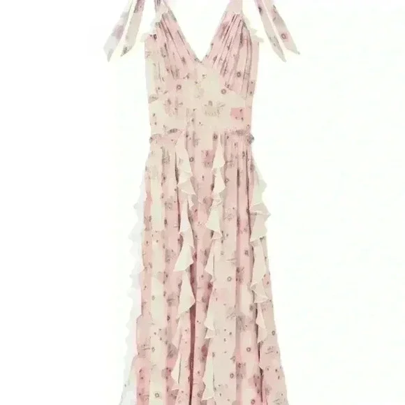 Rebecca Taylor Leander floral metallic clip midi dress in pink silk - Picture 9 of 13